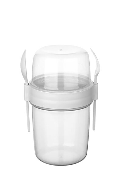 ELDİPA Small Size 650 ml Diet Nutrition Container Double Compartmented with Spoon for Muesli Yogurt Salad Carry Container