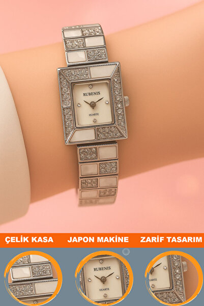 Rubenis Stone Detailed Vintage Steel Case Women's Wristwatch Ls932