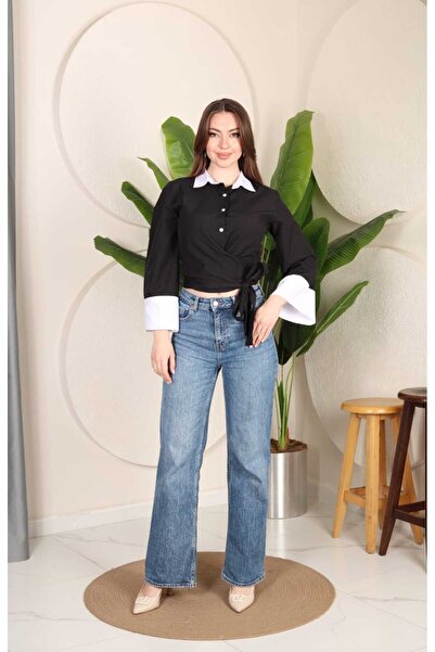 YEK&BİR Women's Spanish Sleeve Tie-Up Shirt with Belted Waist