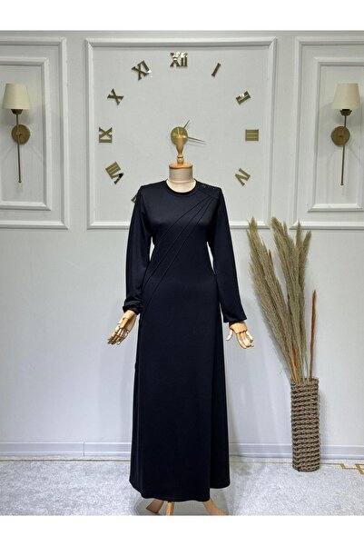 ModaMinar Women's Crystal Combed Cotton Fabric Piped Collar Stone Detailed Dress