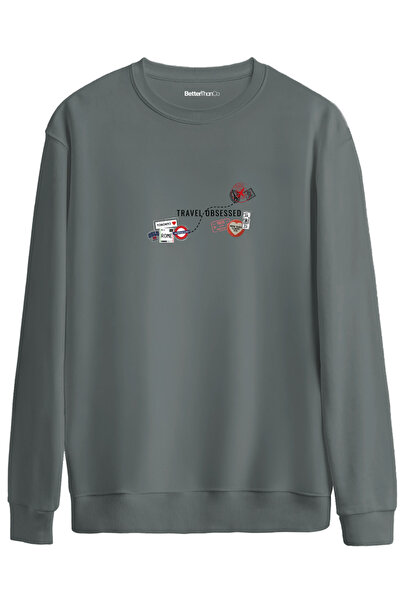 BetterThanCo Obsessed with travel cu imprimeu guler rotund supradimensionat S...