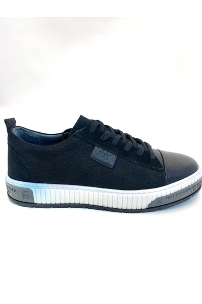 stok83 Black Genuine Leather Casual Walking Shoes