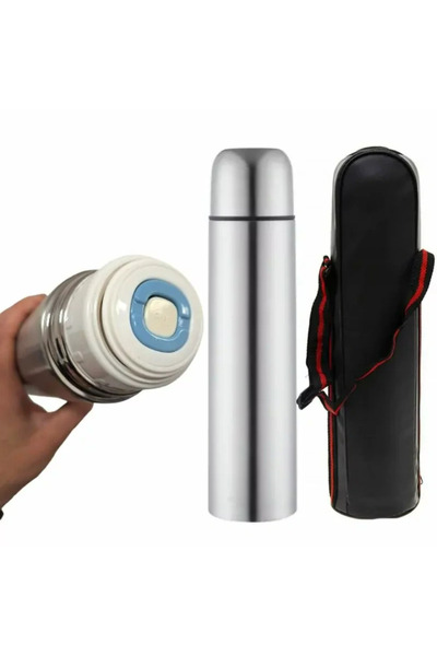 zola Thermos with carrying case, 1l capacity, for hot/cold drinks, stainless steel