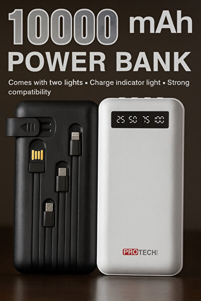 PROTEC Orijinal 10.000 mAh Kendinden Kablolu Çift el Fenerli Ve Telefon Stant...