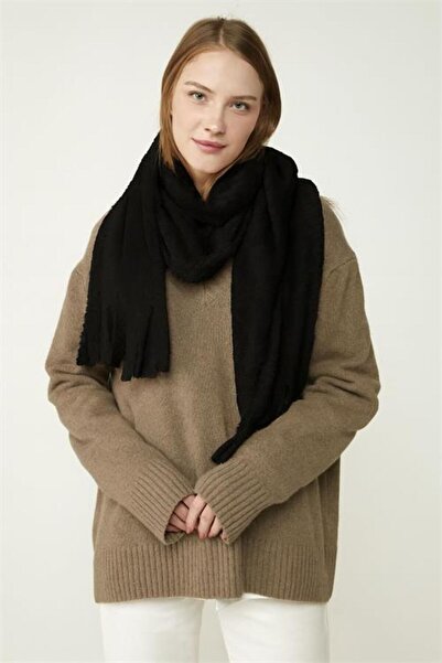 Neşeli Butik γυναικείο βελούδινο χειμωνιάτικο κασκόλ με φούντα με υφή NBAKS048