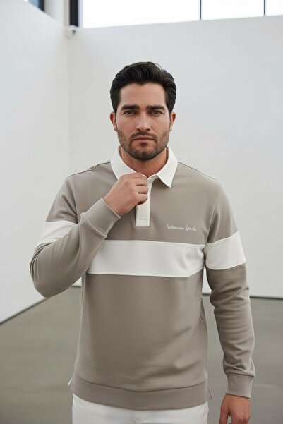 Sarar Φούτερ με κολάρο πόλο με κούμπωμα, μπεζ εκρού