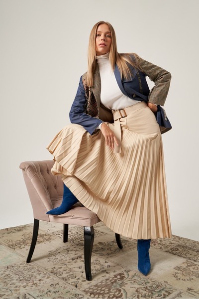 Mimya Pamuklu Piliseli Kemerli Etek 4801