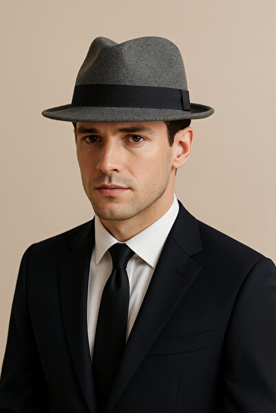 CosmoOutlet Men's Smoked Felt Material, Classic Model with Stripes, Adjustable Fedora Hat from the Inside