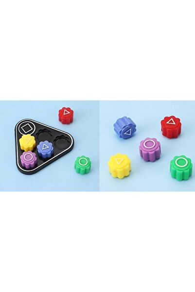 Flippy Gonggi Traditional Korean Game, Squid Game Style, 5pcs Multicolor with Black Board 7x6.5 cm