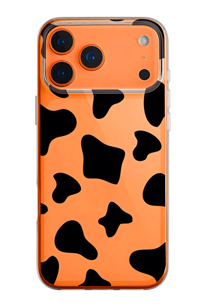 mooodcase iPhone 17 Pro Max Uyumlu İnek Desenli Şeffaf Silikon Telefon Kılıfı