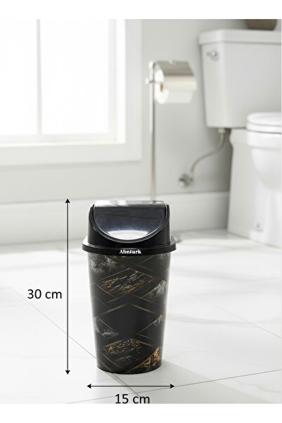 abnturk 5 Litre Click Kapaklı 30x15 cm Siyah Baklava Desen Çöp Kovası