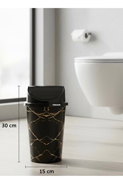 abnturk 5 Litre Click Kapaklı 30x15 cm Siyah Gold Desen Çöp Kovası