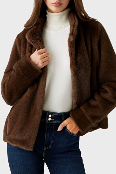 Guess Luna Regular Fit Mock Neck Suni Faux Fur Coat W5Bl64W3920 Coat W5Bl64 W3920 F18S