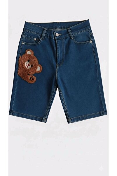 N-D JEANS & WOMEN Kadın-Ayıcık Detaylı Diz Üstü Şort-denim