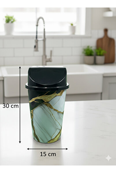 abnturk 5 Litre Click Kapaklı 30x15 cm Gold Mermer Görünümlü Lüks Desen Çöp K...