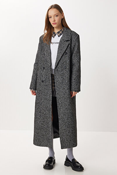 Lovelyİstanbul Oversized Herringbone Cashmere Coat Lfn0134 Black Gray