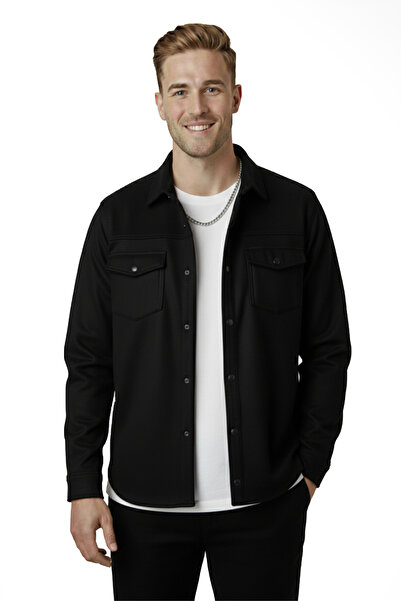 DeepSEA Ανδρικό μαύρο υφασμάτινο σουέτ χωρίς ρυτίδες, εποχιακό πουκάμισο με λεπτή εφαρμογή με τσέπη 2302329