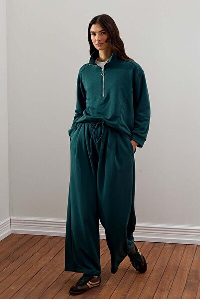 Ceylan Otantik Zümrüt 3 Thread Half Zipper Tracksuit Set