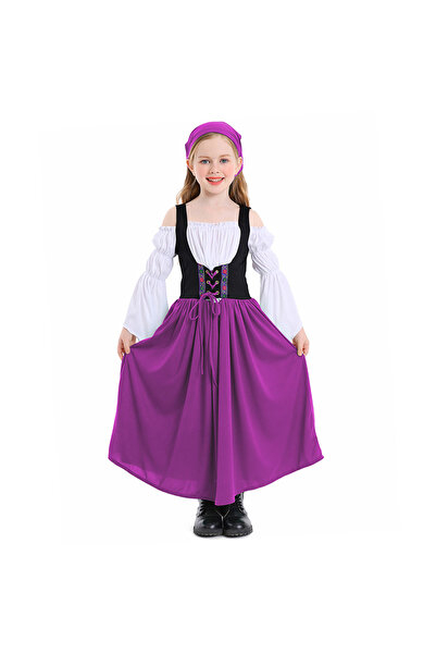 Al Aoyama فستان مزرعة للفتيات على الطراز القرون الوسطى، فستان طويل لمهرجان مي...