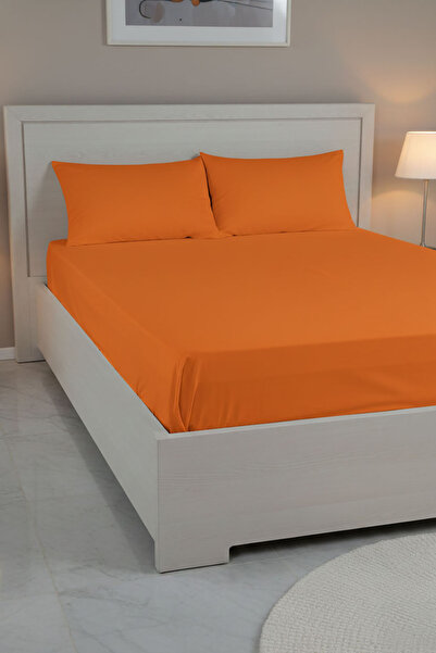 FAVORA 100% Cotton Ranforce Premium Double Bed Sheet Set - Orange