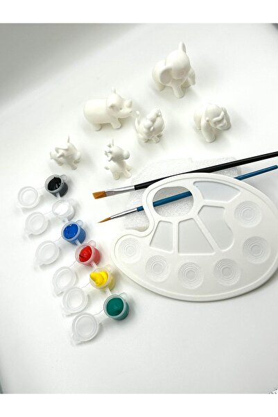 WELLCUT Mini Hayvan Boyama Seti – 6 Renk Boya, 2 Fırça ve Paletli 3D Baskı Fi...