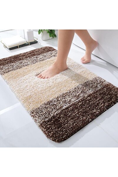 Faria Bath Mat, Fluffy and Absorbent, 41x61cm, Microfiber Non-Slip Base, Machine Washable, Brown
