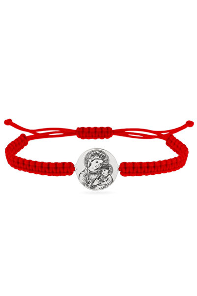 HANNY Saint Mary and Child bracelet made of 925 silver on a red braided cord