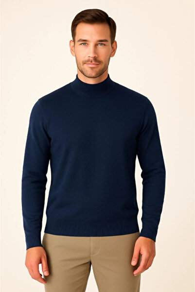dilmex Men's Half Turtleneck Knitwear Sweater Soft Textured Cotton Fine Weaving, Long Sleeve Casual Regular Fit - L