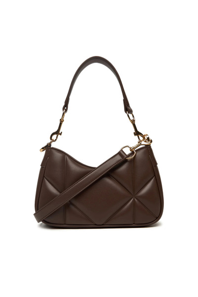 Love Moschino Women's Quilted Leather Metal Logo Patterned Zipper Closure Brown Shoulder Bag Jc4080Pp0Nlc0-313