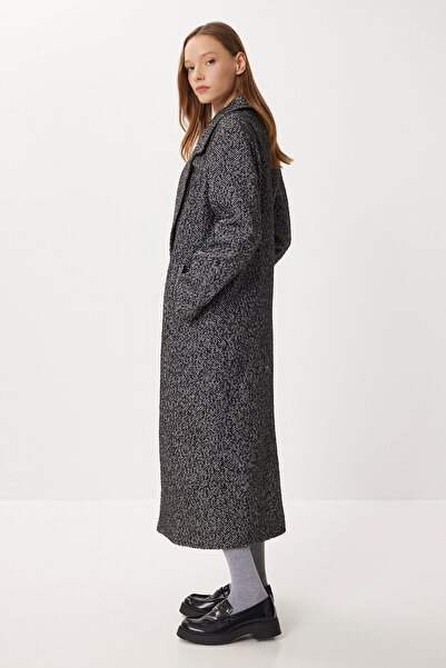 Lovelyİstanbul Oversized Herringbone Cashmere Coat Lfn0134 Black Gray