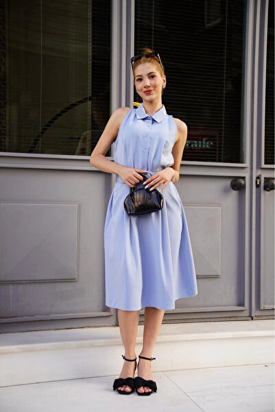 ZENGEZUR MALL MTXDPN Rochie cu centură cu guler cămașă albastru S255061 (161321) (Mărime: S)