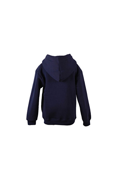 trender Zippered Hooded Cardigan Navy Blue Boy's Sweatshirt 3 Thread Ş Fleece-Lined Basic