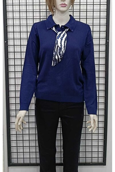 JM Scarf Detailed Shirt Collar Knitwear Blouse