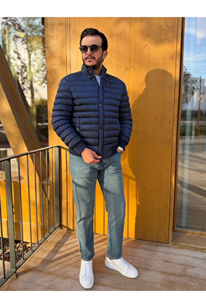 Avni Ceylan Men's Navy Blue Light Padding Slim Fit Puffer Jacket