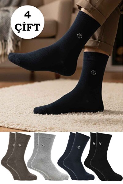BENİSA ÇORAP Men's Lambswool Wool Winter Multicolor Socks 4 Pack