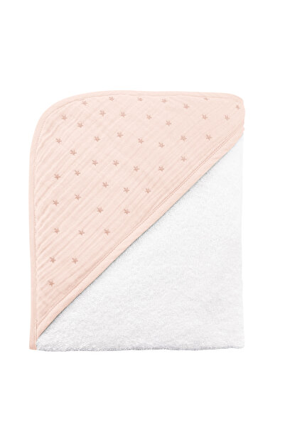 Casadora Baby منشفة مطرزة بنجمة، 100% قطن عضوي - منشفة مطرزة للعناق - لون السلمون