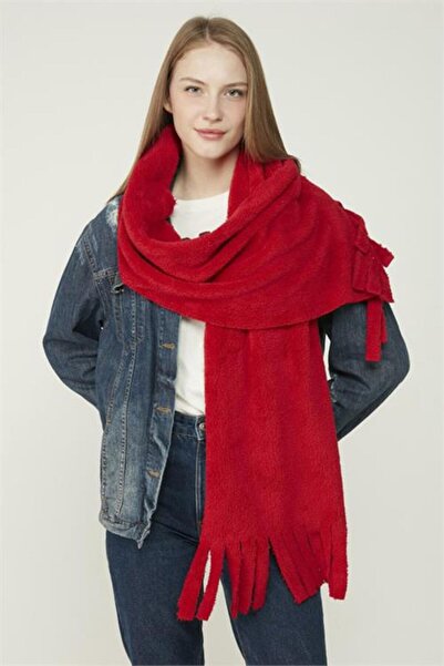 Neşeli Butik Women's Plush Textured Tassel Winter Shawl Scarf Nbaks048