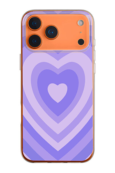 mooodcase iPhone 17 Pro Max Uyumlu Mor Kalpler Desenli Şeffaf Silikon Telefon Kılıfı