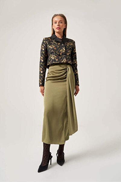 Mimya Saten Volan Detaylı Etek 4806