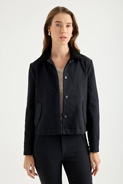 Masha Kate Velvet Collar Canvas Jacket