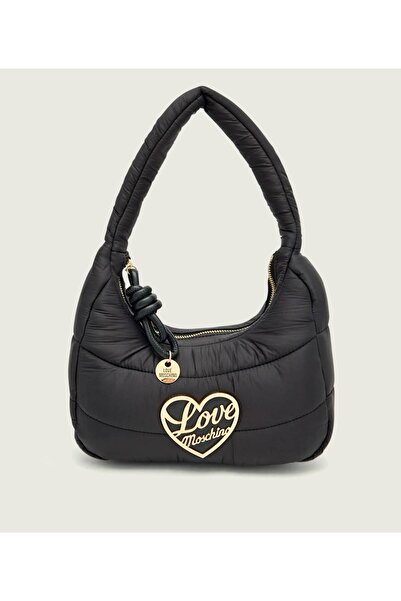 Love Moschino Women's Fabric Quilted Metal Buckle Zipper Closure Black Shoulder Bag Jc4349Pp0Nky1-00A