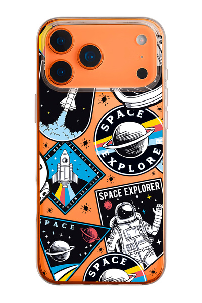 mooodcase iPhone 17 Pro Uyumlu Space Desenli Şeffaf Silikon Telefon Kılıfı