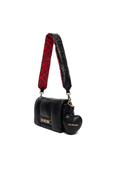 Love Moschino Women Sequin Leather Adjustable Strap Metal Logo Black Shoulder Bag Jc4318Pp0Nkm1-00A