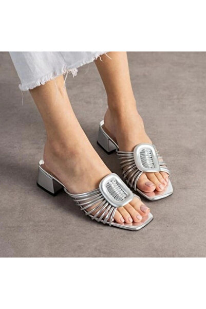 ZENGEZUR MALL Drnds Anca Silver Patent Leather Heeled Slippers (162133) (Size: 36)