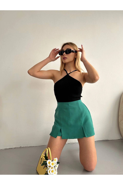 ZENGEZUR MALL Mtxdpn Double Slit Atlas Shorts Skirt Green S240364 (162654) (Size: S)