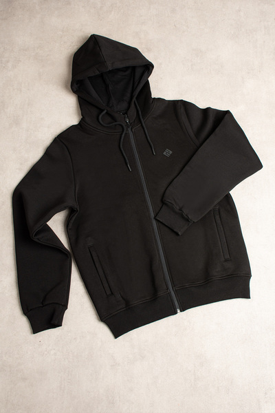 grand coco Men's 3 Thread Ş Fleece-Lined Fabric Black K Hooded Jacket