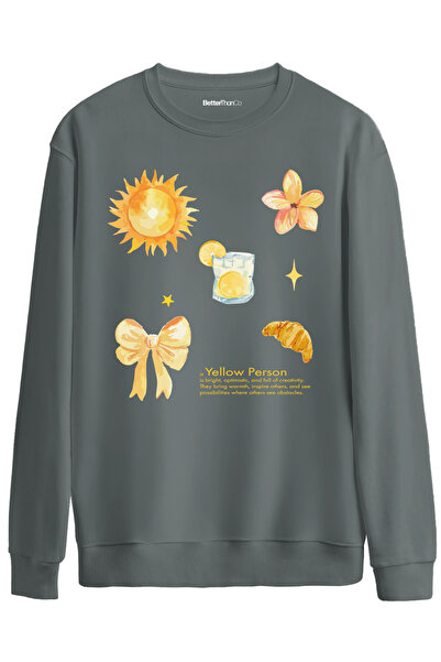 BetterThanCo Yellow Person Printed Crew Neck Oversized Sweatshirt