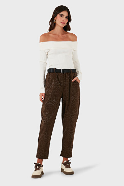 Via Dante imprimeu leopard Detaliu curea croi relaxat talie înaltă Pantaloni PANTALONI 6888600