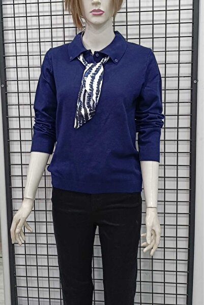 JM Scarf Detailed Shirt Collar Knitwear Blouse