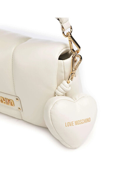 Love Moschino Women's Sequin Leather Adjustable Strap Metal Logo Ecru Shoulder Bag Jc4318Pp0Nkm1-11A